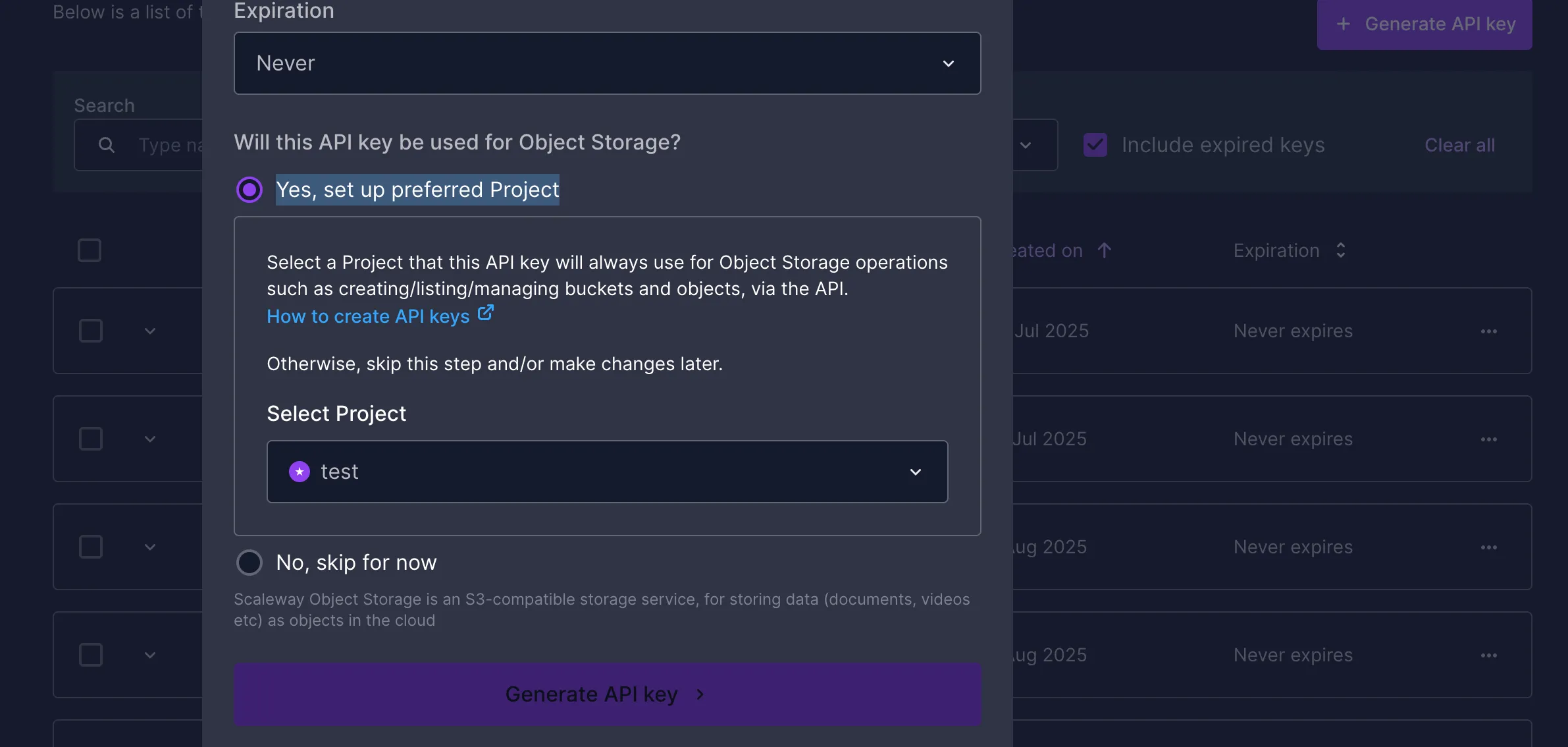 Setting the preferred project for the API key.